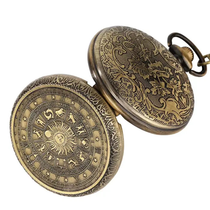 Montre de poche vintage en acier inoxydable signes du zodiaque pour hommes mode et occasions spéciales