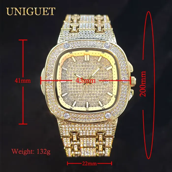 Montres en or pour hommes carré Design classique montre