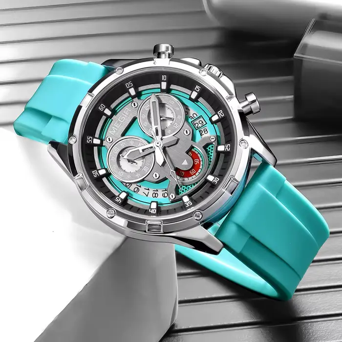 MEGIR nouvelles montres de Sport pour hommes mode chronographe montre-bracelet à Quartz avec bracelet en Silicone aiguilles lumineuses calendrier étanche