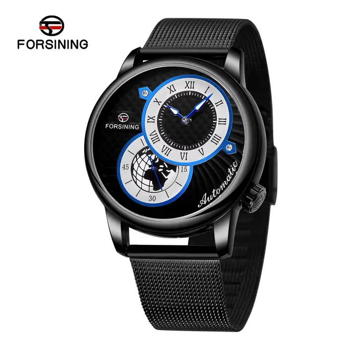 Forsining Top marque 2 yeux hommes squelette automatique montre mécanique mode Style décontracté ave