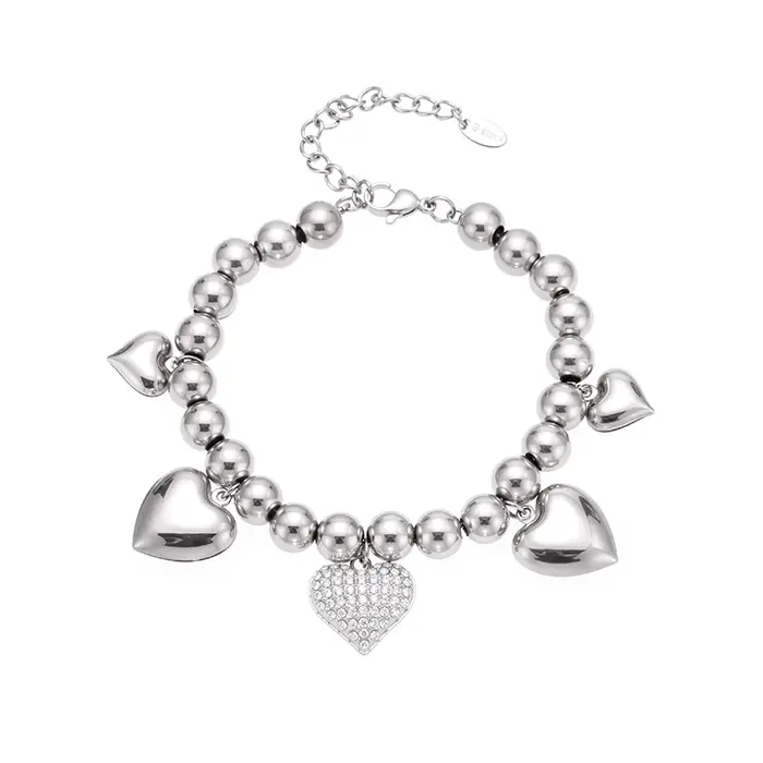 Liora amour coeur pendentif Zircon acier inoxydable brin perles chaîne Bracelets pour femme charme