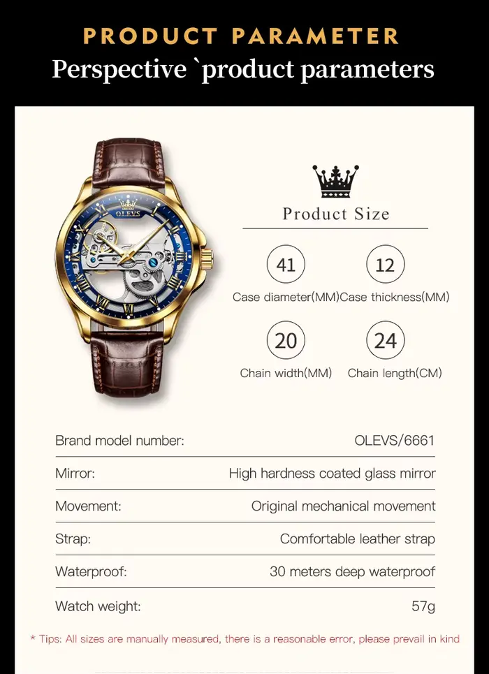 Montre homme OLEVS 6661 Transparent Squelette Volant Automatique Bracelet Cuir Occasions Spéciales Luxe
