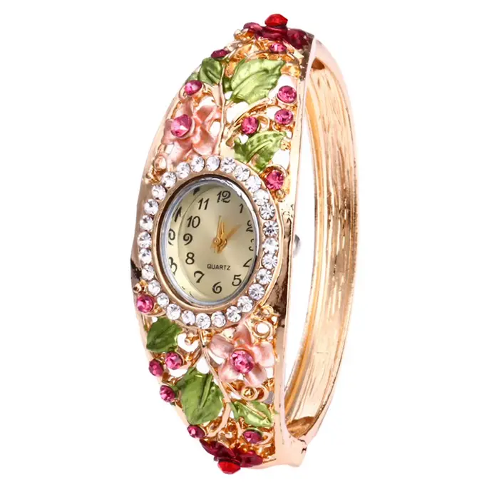 Offres spéciales femmes fleur papillon robe montre cadran rond strass Bracelet montre-Bracelet