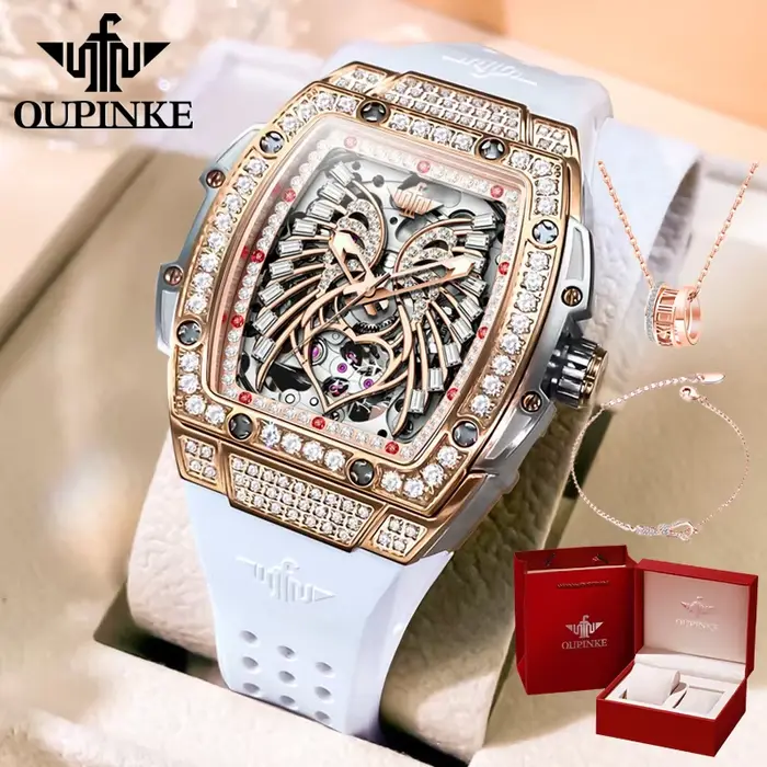 PINKE-Montre mécanique automatique pour femme, vissée, silicone, étanche, élégante, marque de luxe, 