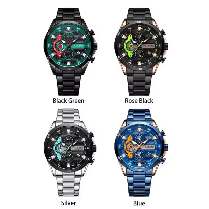 Montre Curren 8402 en Acier Inoxydable Design Créatif Cadran Lumineux Chronographe Montre Luxe Homme Occasions Spéciales