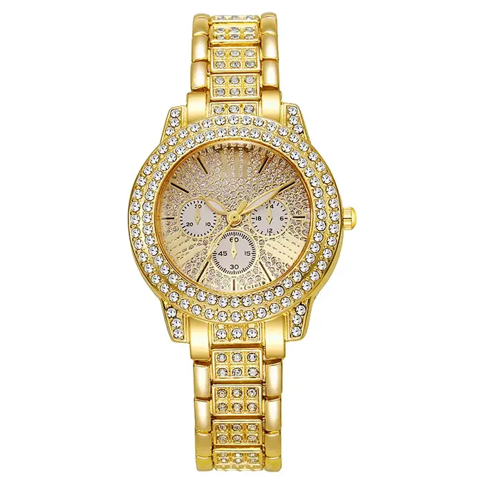 Nouvelle montre à quartz pour femme, montre-bracelet de luxe dorée pour femme, ensemble de bijoux av