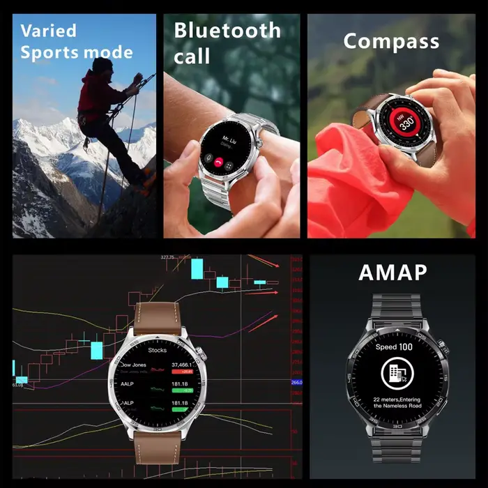 Montre connectée 696 avec boussole, musique, fitness tracker pour hommes et femmes, idéale pour activités extérieures, entraînement et sports