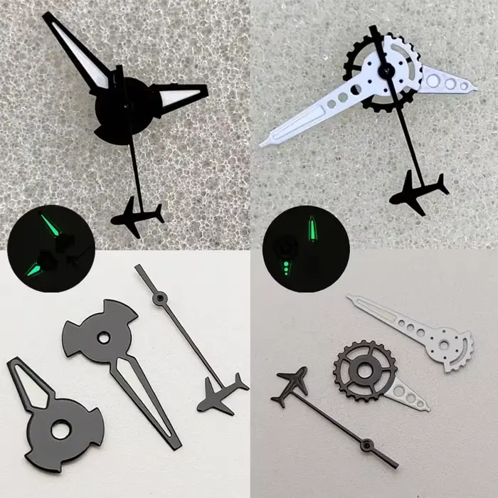 Aiguilles de montre mécaniques lumineuses vertes en forme d'engrenage pour mouvements NH35/NH36/4R/7S avec options de style aviation minimaliste et engrenage pour hommes et femmes occasions spéciales