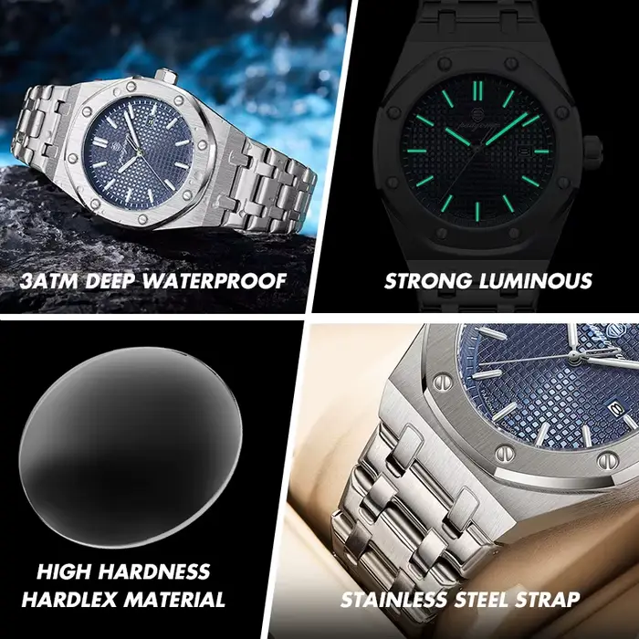 PAAZOMU luxe carré homme montre à Quartz étanche lumineux Date