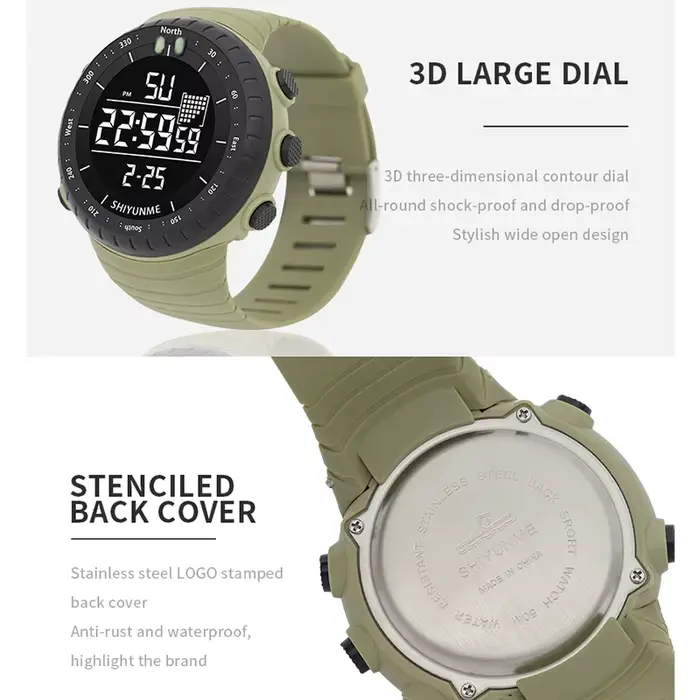 Montre sport étanche 50m avec affichage LED lumineux, chronographe, calendrier complet et alarme pour homme occasions spéciales
