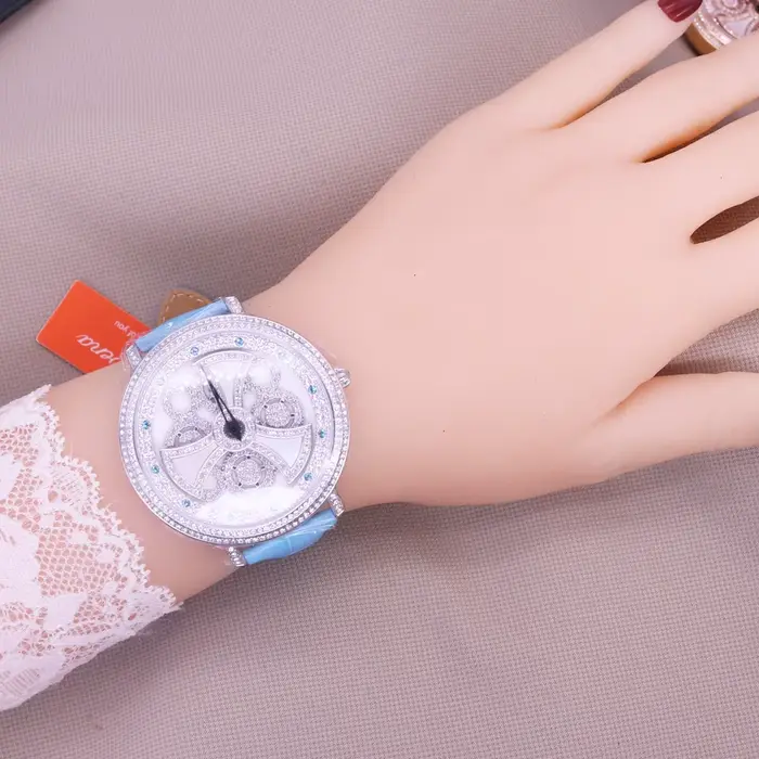 Davena Lady montre pour femme Spin cristal strass heures mode Bracelet en cuir véritable luxe fille anniversaire boîte-cadeau