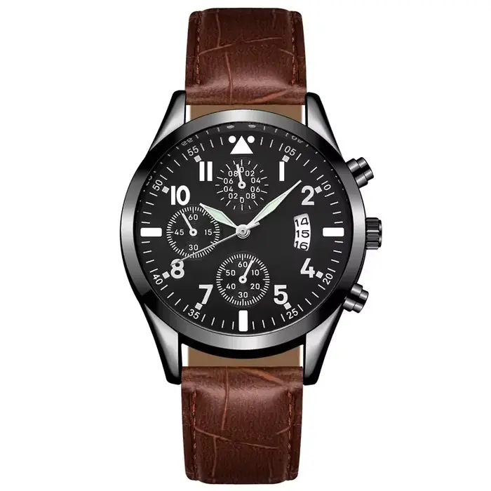 Montre en cuir avec calendrier pour homme