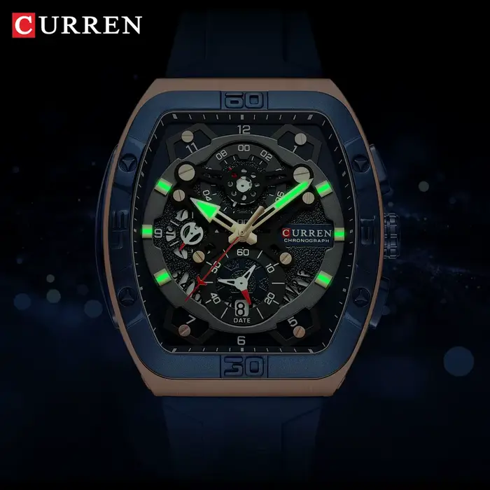 Montre Curren Unique Tonneau Stylish avec Cadran Grand et Bracelet en Silicone Pour Femmes Occasions Spéciales
