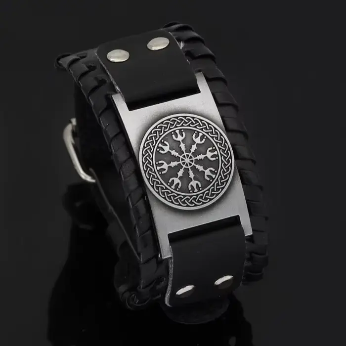 Nouveau rétro large cuir nordique Rune d'Odi Bracelet hommes