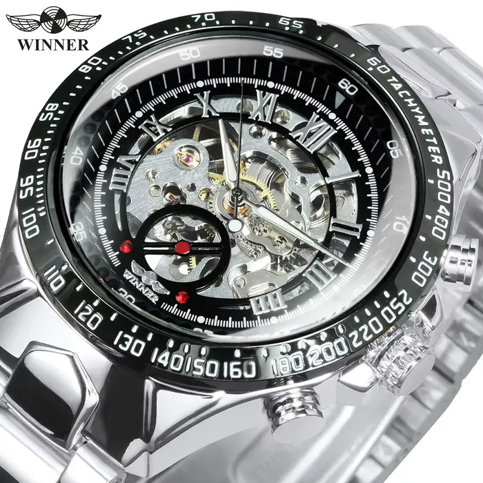 WINNER – montre automatique squelette Transparent doré pour hommes