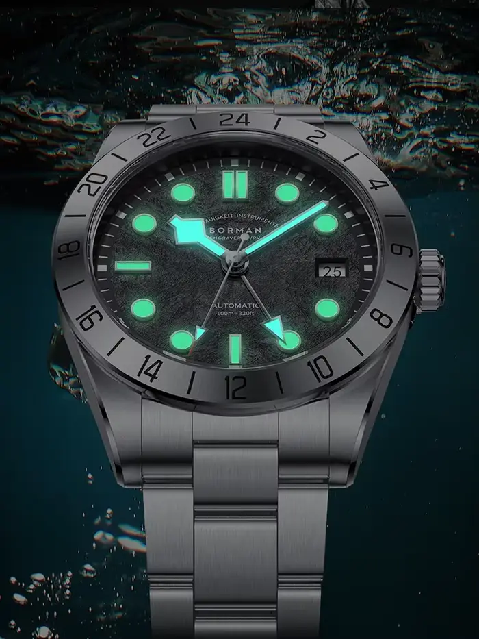 BORMAN 3825Men montre automatique 40MM GMT montre-bracelet mécanique 10ATM étanche lumineux saphir miroir NH34 mouvement