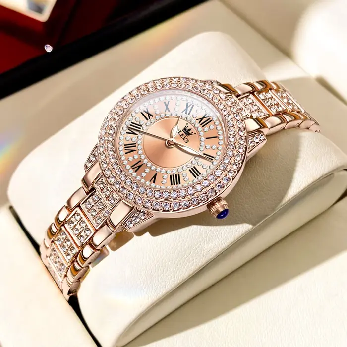 Montre-bracelet OLEVS avec cadran romain et design élégant pour femmes, résistante à l'eau et lumineuse, idéale pour toutes les occasions