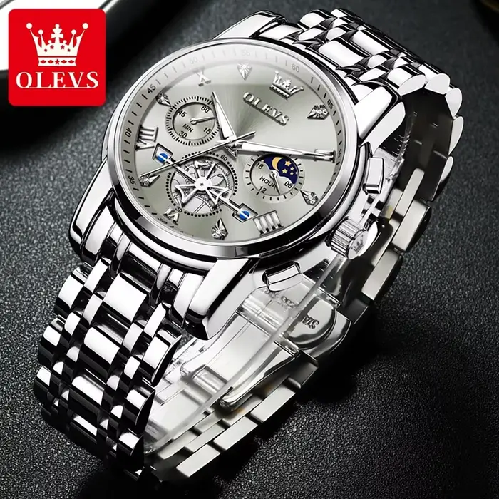 OLEVS 2856 homme montre 24 heures Phase de lune chronographe étanche lumineux multifonction Original luxe Quartz montre-bracelet pour hommes