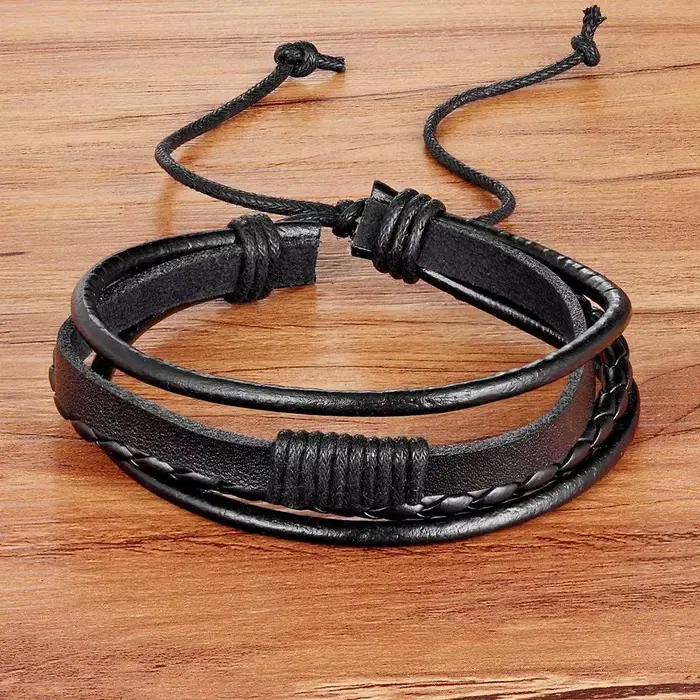 TYO – Bracelet tressé multicouche en cuir pour hommes, Design classique, fait à la main, taille régl
