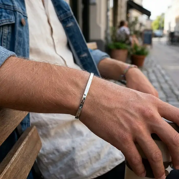 Bracelet manchette minimaliste en acier inoxydable plaqué or ou rhodium pour homme style punk occasions spéciales