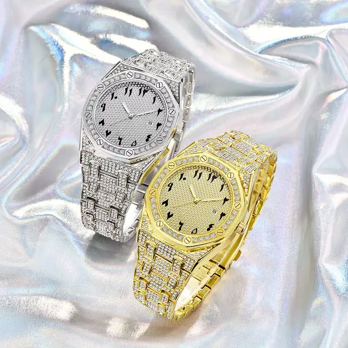 Montre-bracelet à quartz en diamant glacé pour hommes