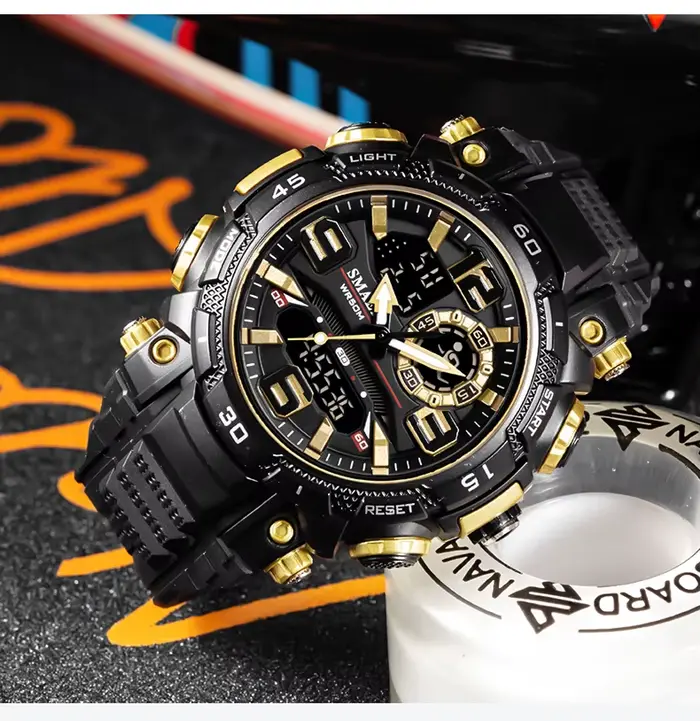 Montre SMAEL à Quartz Étanche pour Homme, Chronomètre, Lumière Arrière, Affichage de la Semaine, Bracelet Plastique pour Occasions Spéciales