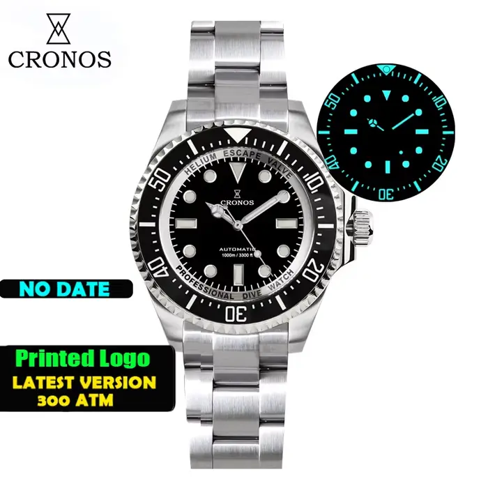Cronos montre de plongée automatique en acier inoxydable 2000 mètres résistance à l'eau plongeur professionnel PT5000 SW200 Miyota9015 90S5 L6027M