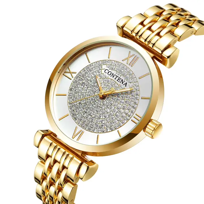 Montre en acier inoxydable avec cadran rond et affichage chiffre romain pour femmes occasions spéciales élégantes
