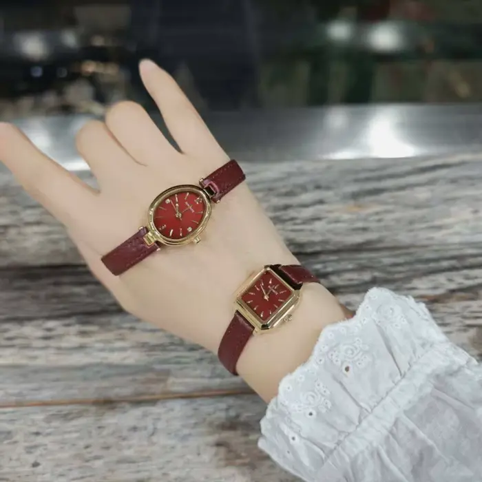 SUNMATE Montre à quartz vintage de luxe pour femme avec bracelet en cuir véritable