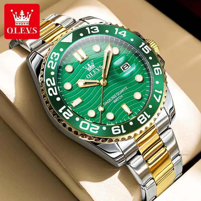 Montres de plongée OLEVS 3610 pour hommes, marque de luxe haut de gamme, montre-bracelet à quartz or