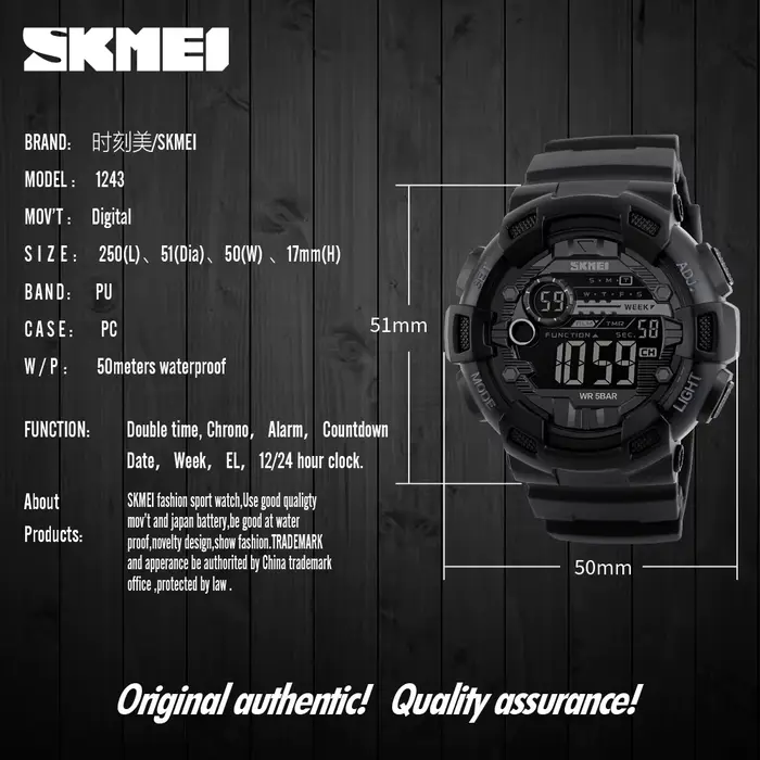 Montre de sport numérique étanche pour homme