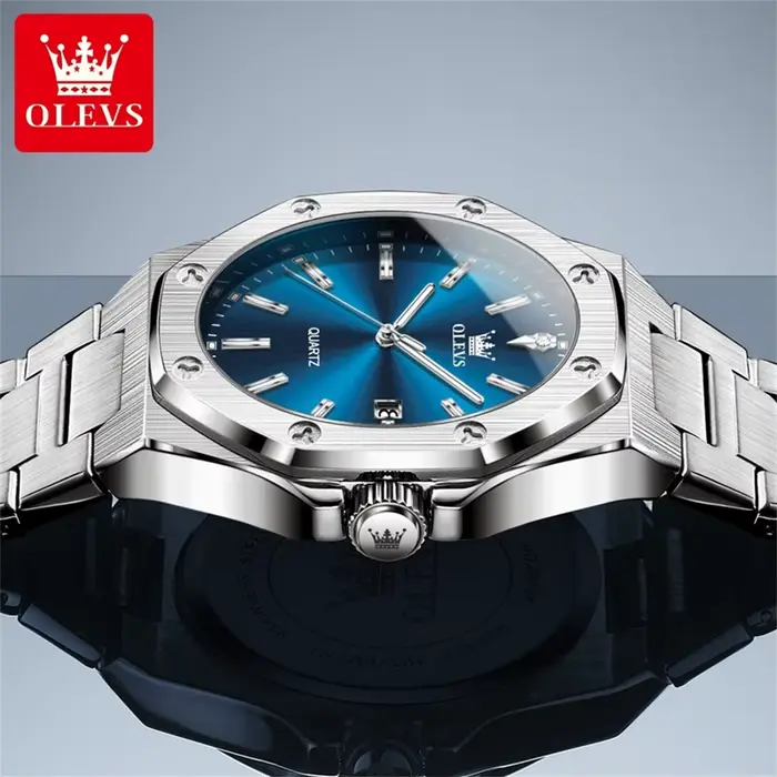 OLEVS montres pour hommes de luxe argent bleu classique montre à Quartz pour homme étanche en acier inoxydable lumineux Reloj Hombre 2025