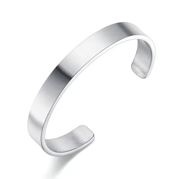 Bracelet manchette en acier inoxydable brillant pour hommes, bracelet ouvert, haute qualité, bijoux 