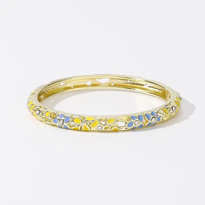 Bracelet jonc classique en émail goutte de glace à texture florale et diamants pour femme