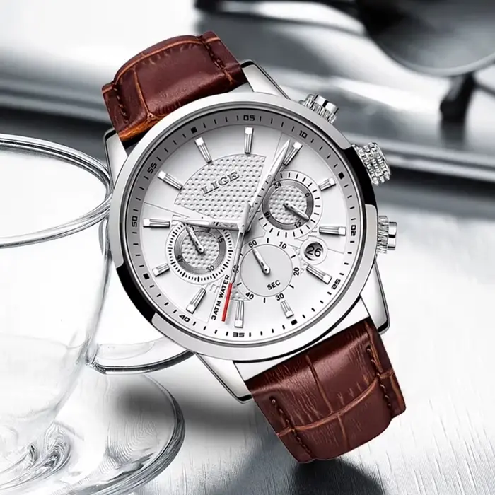 Montres hommes 2025 LIGE Top marque de luxe décontracté en cuir Quartz montre
