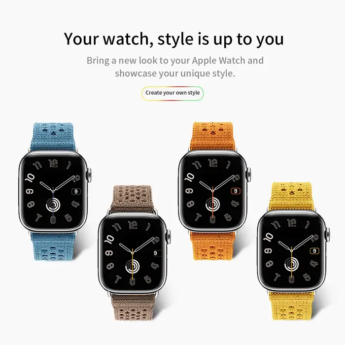 Nouveau Bracelet Kebitt Tricot Single Tour Bleu Jean Beige De Weimar pour Apple Watch Ultra2 10 9 8 7 6