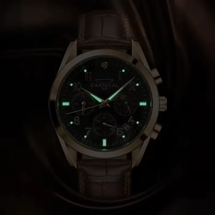 Carnaval marque de luxe en cuir chronographe montre à Quartz pour hommes mode sport militaire étanche calendrier montres Reloj Hombre