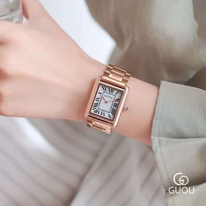 Guou-Montre-bracelet de luxe en maille d'acier pour femme, montres pour femme, horloge simple, montre à quartz pour femme, marque supérieure, mode