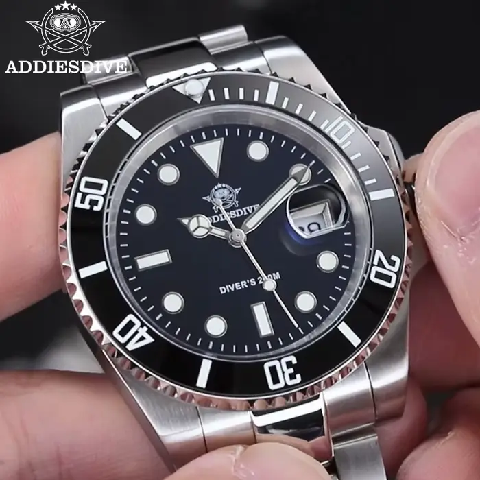 ADDIESDIVE montres à Quartz de plongée pour hommes lunette en céramique en acier inoxydable 316L montre-bracelet étanche rétro C3 montre analogique lumineuse
