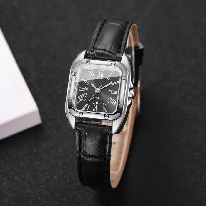 Mode carré femmes bracelet en cuir montres décontracté Roma cadran montre à Quartz pour dames horloge Relogio Feminino (sans boîte)