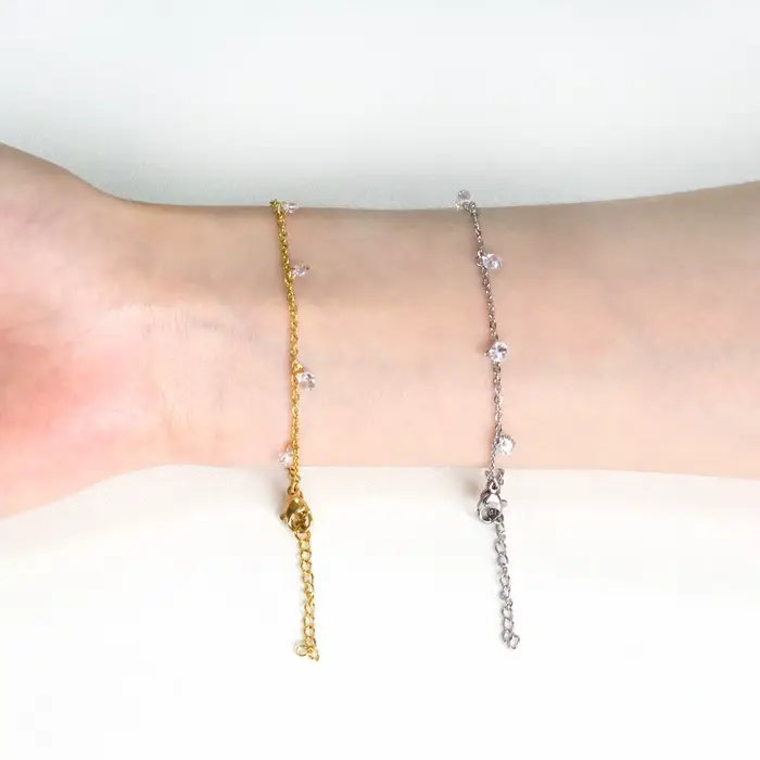 Bracelets de luxe en acier inoxydable pour femmes plaqué or couleur argent charme cubique zircone lien chaîne