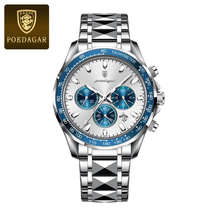 POEDAGAR marque de luxe hommes montre étanche lumineux en acier inoxydable montres