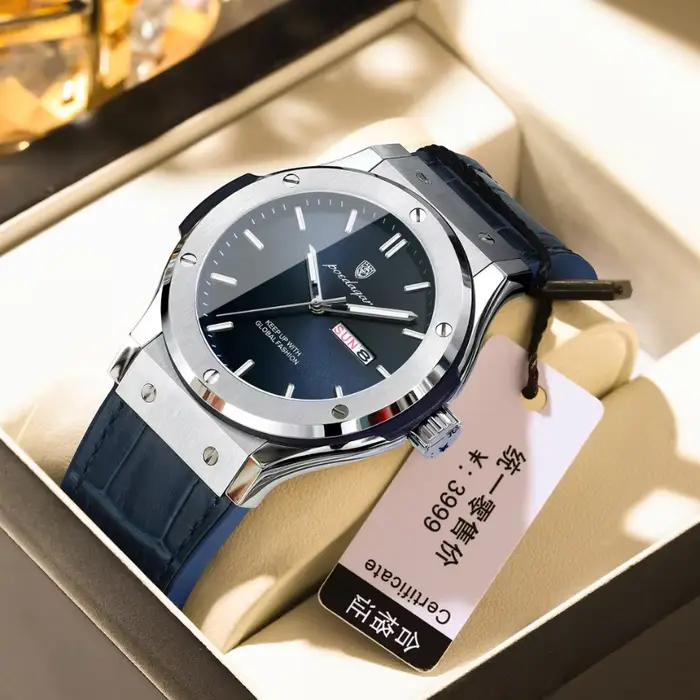Montre à Quartz Pour Homme Design Élégant Calendrier Jour Date Bracelet En Cuir Ou Silicone Occasions Spéciales