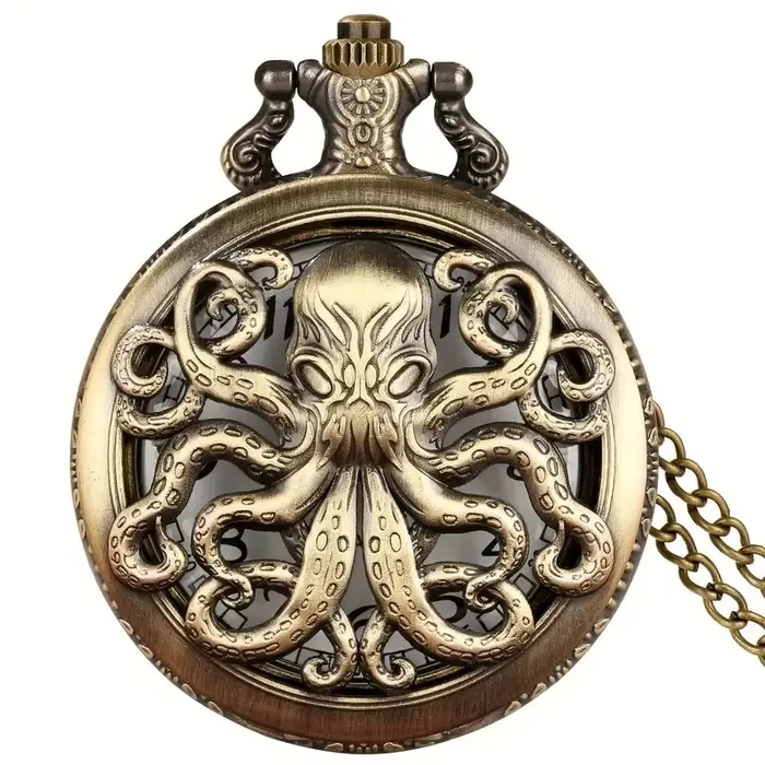 Montre de poche en bronze octopus style antique chronographe cadeau pour hommes et garçons occassions spéciales