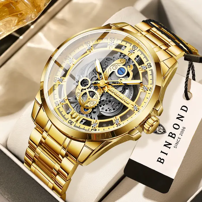 Montre-bracelet à quartz vintage de luxe BINBOND pour homme