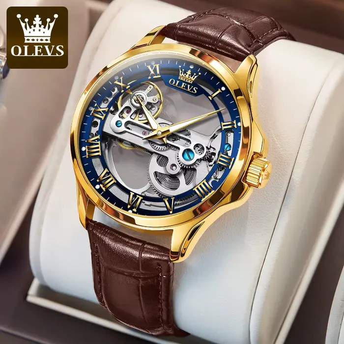 OLEVS Couple montres Original entièrement Transparent squelette automatique montres mécaniques pour