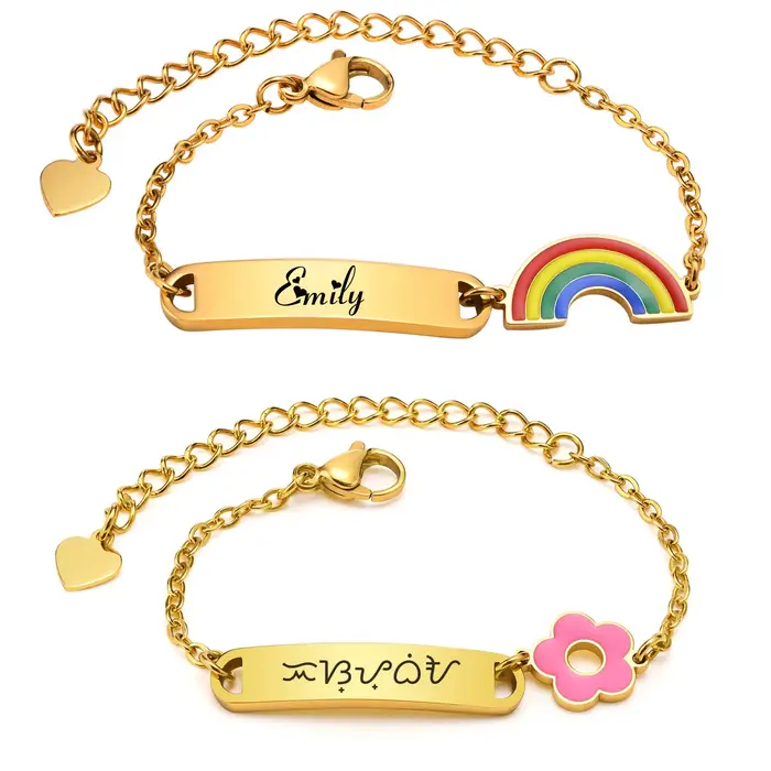 Bracelet avec nom gravé gratuit pour petite fille et garçon