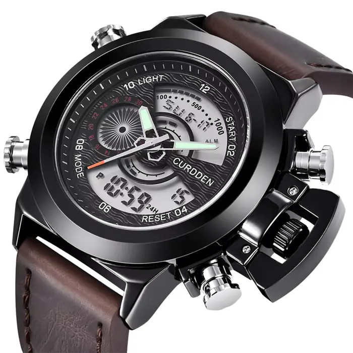 Reloj Hombre véritable CURDDEN marque hommes montre étudiants bracelet en cuir décontracté sport numérique montres de créateur Relogio Masculino 2025