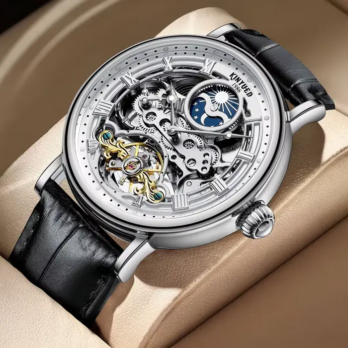 Montre Homme Squelette Tourbillon Phase de Lune Conception Haut de Gamme Luxe Étanche Décontractée Automatique Mécanique Occasions Spéciales