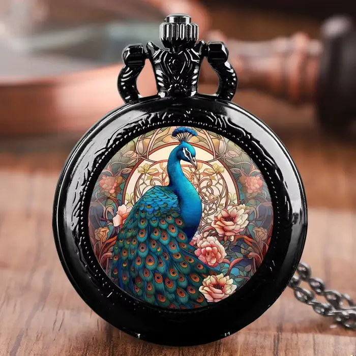 Vintage couleur peinture à l'huile Aniaml Quartz montre de poche collier pendentif cadeau idéal pour hommes